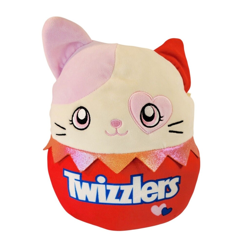 Squishmallow 12" Karina The Cat Red Twizzlers Valentine Pink Heart Eye White EUC
